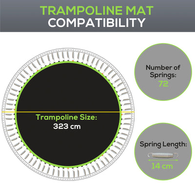 SPORTNOW Replacement Trampoline Mat with Spring Pull Tool, 72 V-Hooks, for 12ft Trampoline using 14cm Springs, Green 