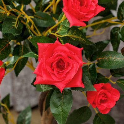 Outsunny Set of 2 Artificial Plants White Rose Floral in Pot, Fake Plants for Home Indoor Outdoor Decor, 90cm, Red 