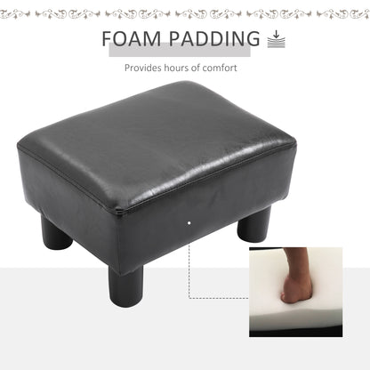 HOMCOM Faux Leather Footstool, Small Foot Rest, Rectangle Sofa Stool for Bedroom Living Room, Black 