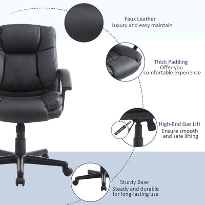 HOMCOM Office Chair, Computer Desk Chair, Mid Back Executive Chair with Adjustable Height and Swivel Rolling Wheels for Home Study, Black 
