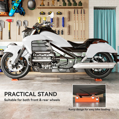 HOMCOM Motorcycle Wheel Cleaning Roller Stand with Steel Frame, Aluminium Rollers, Motorcycle Maintenance Stand for Tyre Cleaning and Chain Lubrication, Fit Tyre Width < 180mm, Bikes < 485lb, Orange 