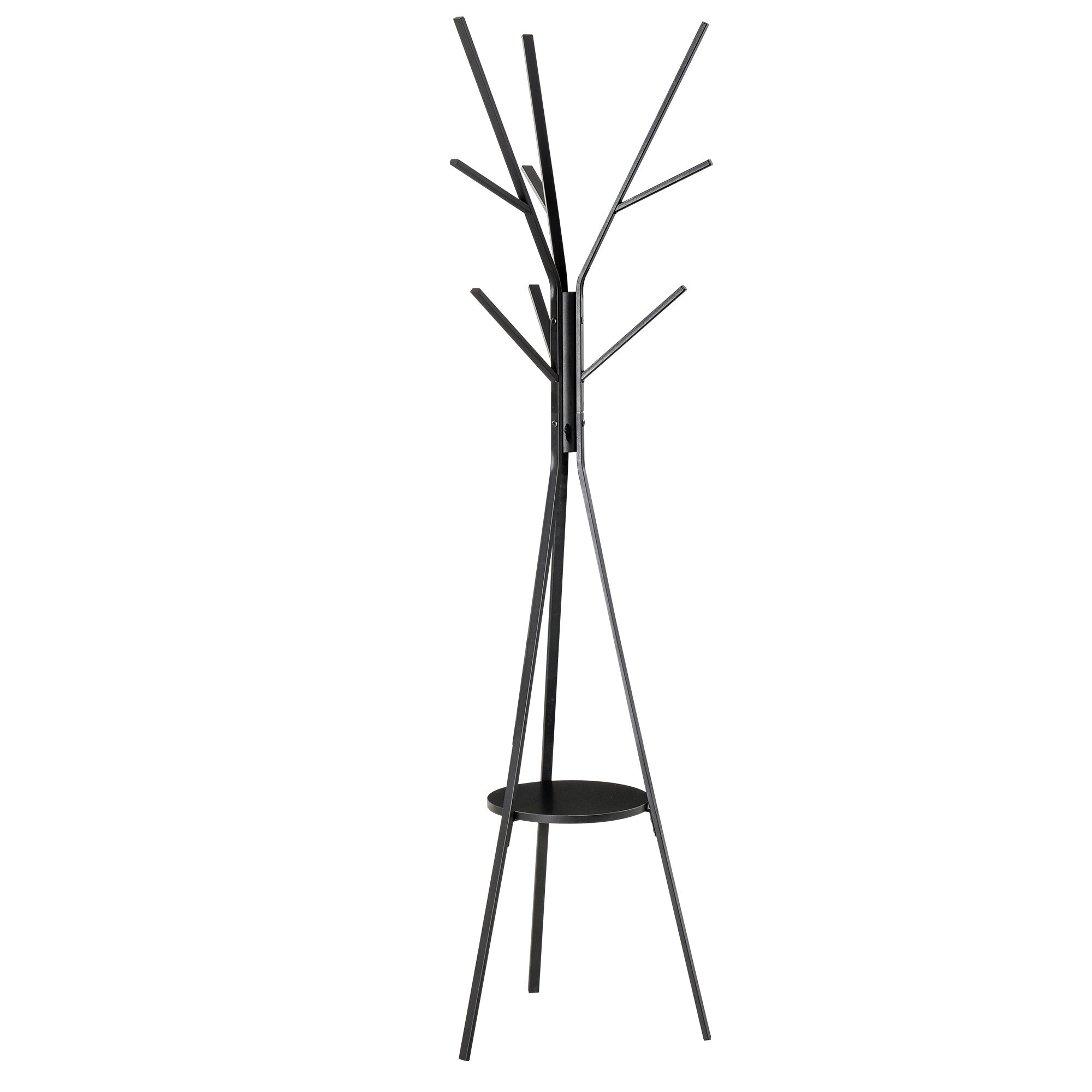 HOMCOM Freestanding Metal Coat Rack Stand 9 Hooks Clothes Tree with 1 Shelf Hat Display Hall Tree Hanger Bag Umbrella Hanging Organiser Black 