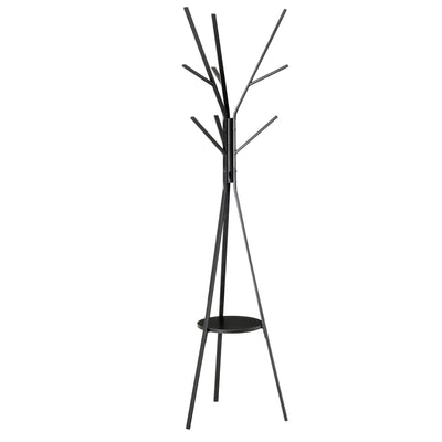 HOMCOM Freestanding Metal Coat Rack Stand 9 Hooks Clothes Tree with 1 Shelf Hat Display Hall Tree Hanger Bag Umbrella Hanging Organiser Black 