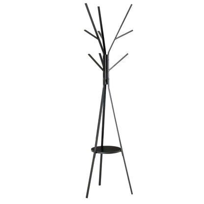 HOMCOM Freestanding Metal Coat Rack Stand 9 Hooks Clothes Tree with 1 Shelf Hat Display Hall Tree Hanger Bag Umbrella Hanging Organiser Black 