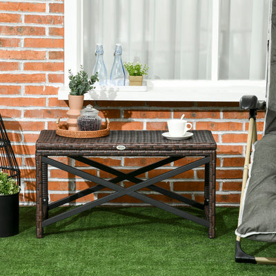 Outsunny PE Rattan Garden Side Table, Outdoor Coffee Table with X-Shape Frame, Mixed Brown 