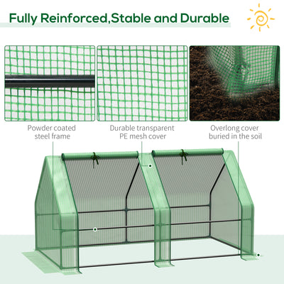 Outsunny Mini Small Greenhouse with Steel Frame & PE Cover & Zippered Window Poly tunnel Steeple for Plants Vegetables, 180 x 90 x 90 cm, Green 