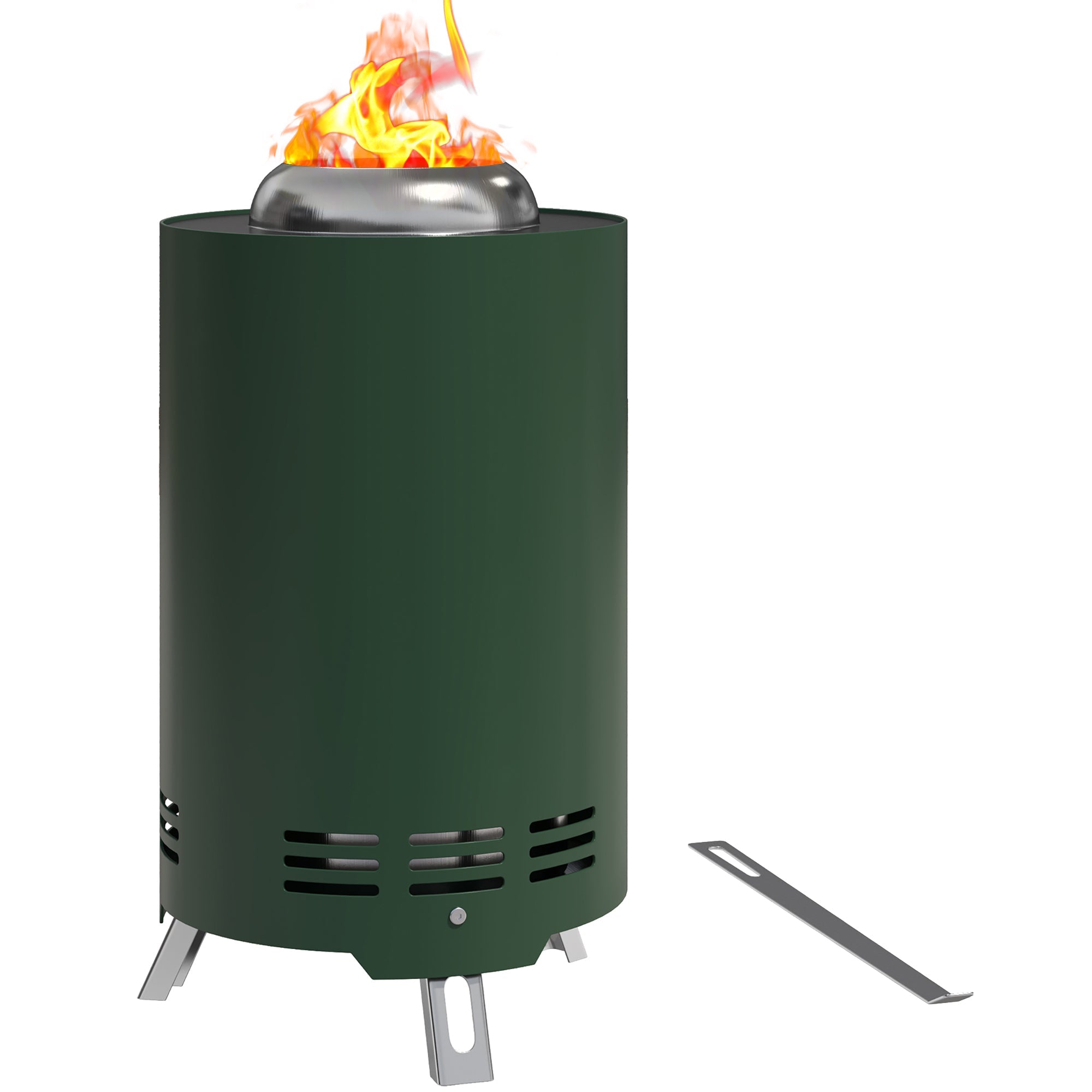 Outsunny Smokeless Fire Pit, 16 x 16 cm Stainless Steel Portable Wood Burning Firepit with Poker, Wood or Pellet Fuelled Tabletop Fire Pit for Garden Camping Bonfire Party, Green 