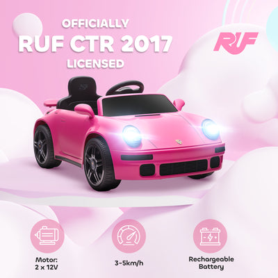 AIYAPLAY Licensed RUF CTR 2017 Electric Car for Kids, with Remote Control, Soft Start, MP3 Player, LED Lights, Pink 