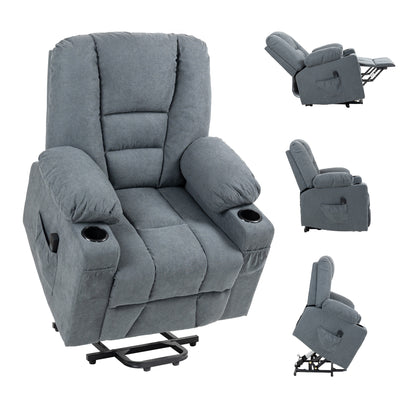 HOMCOM Oversized Riser and Recliner Chairs for the Elderly, Fabric Upholstered Lift Chair for Living Room with Remote Control, Side Pockets, Cup Holder, Grey 