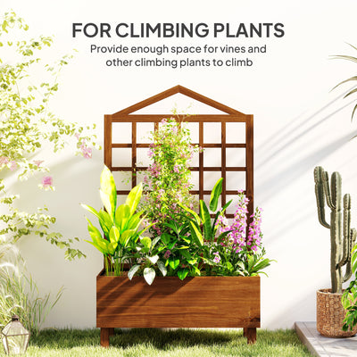 Outsunny Garden Planters with Trellis for Vine Climbing, Distressed Wooden Raised Beds, 90x43x150cm, Brown 