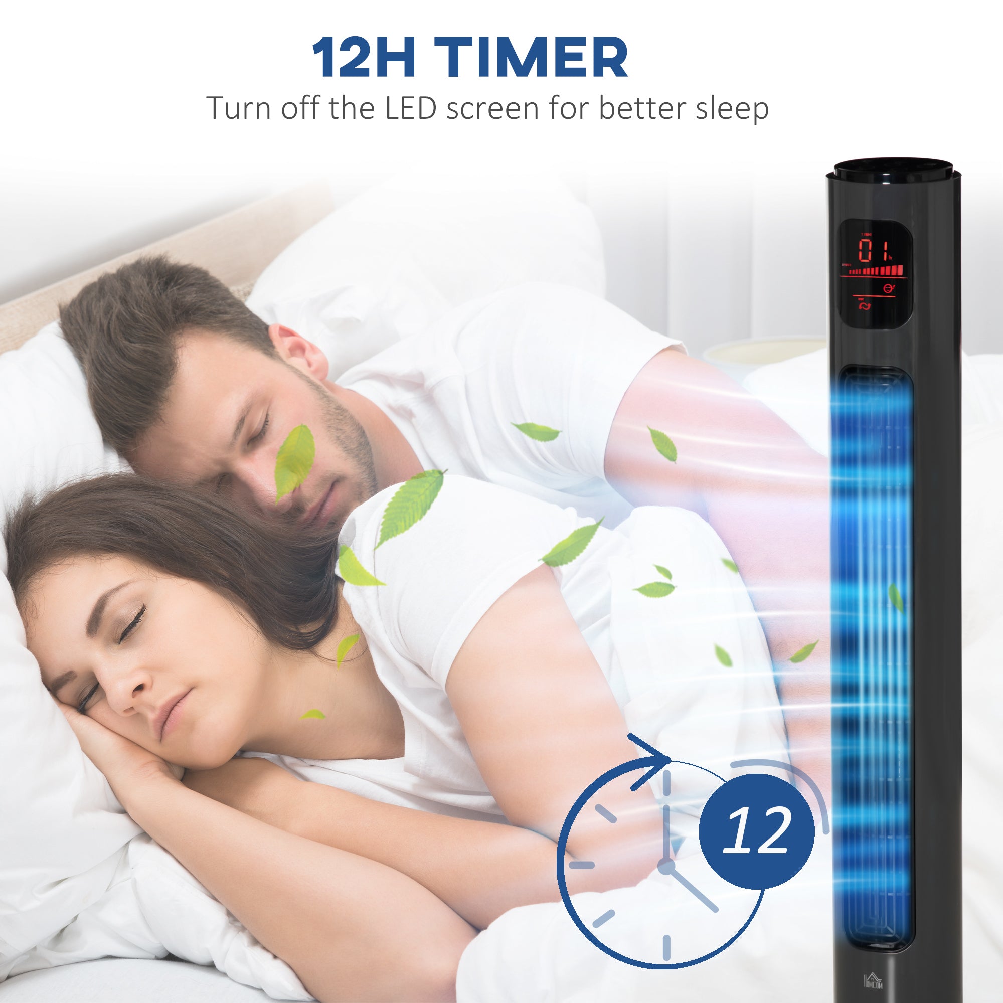 HOMCOM 38'' Freestanding Tower Fan, 3 Speed 3 Mode, 12h Timer, 70 Degree Oscillation, LED Panel, 5M Remote Controller, Dark Grey 