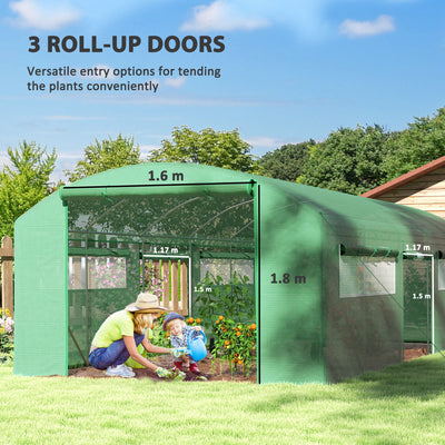 Outsunny 19 x 9.8ft Walk-In Polytunnel Greenhouse - Green 