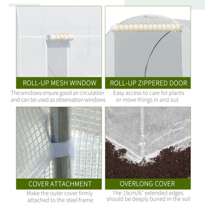 Outsunny 4.5 x 2 x 2 m Polytunnel Greenhouse, Walk-in Green House for Garden with Mesh Windows, Galvanised Steel Frame, White 