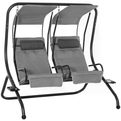 Outsunny Canopy Swing 2 Separate Relax Chairs w/ Handrails and Removable Canopy Grey 