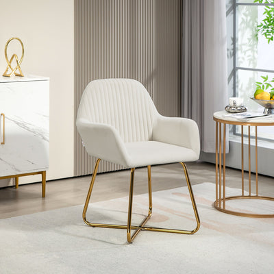 HOMCOM Modern Arm Chair Upholstered Accent Chair with Metal Base for Living Room Cream White 