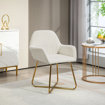 HOMCOM Modern Arm Chair Upholstered Accent Chair with Metal Base for Living Room Cream White 