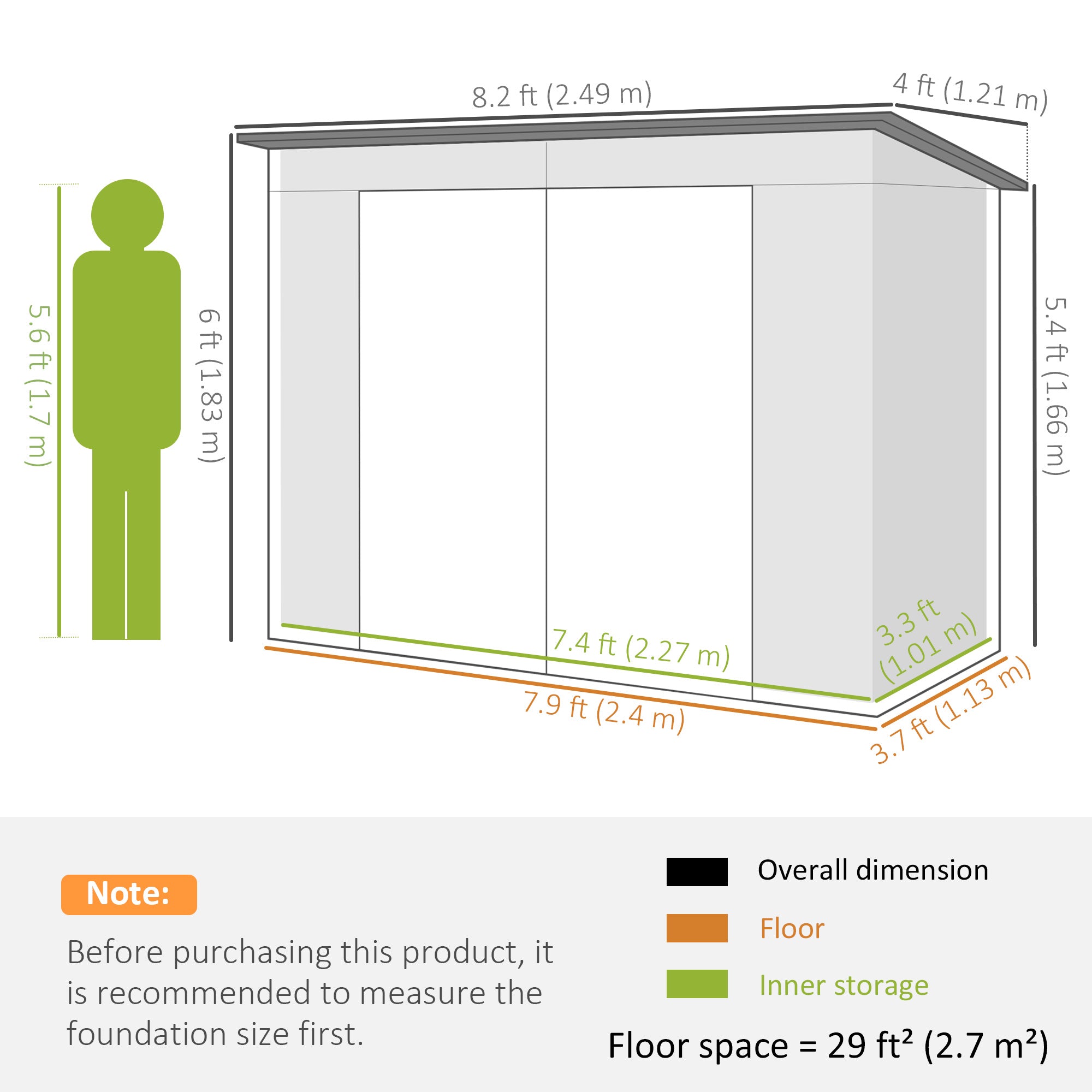 Outsunny 3.7 x 7.9ft Galvanised Steel Shed, with Latched Door and Padlock - Oak 