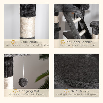 PawHut Floor-to-Ceiling Cat Tree for Indoor Cats, 240-260cm Adjustable Cat Tree - Dark Grey 