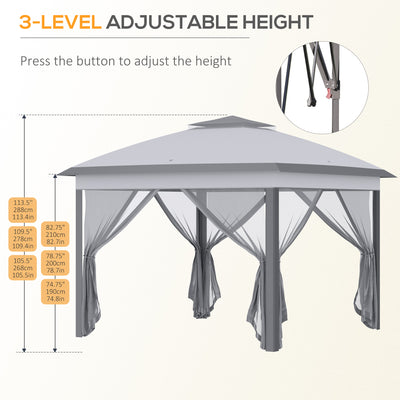 Outsunny 3.3 x 3.3m Pop Up Gazebo, Double Roof Foldable Canopy Tent with Zipped Mesh Sidewalls, Height Adjustable and Carrying Bag, Event Tent for Patio Garden, Grey 