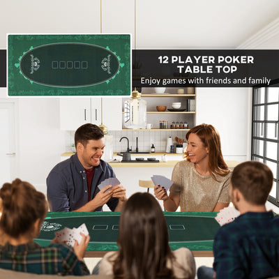SPORTNOW 239.3 x 115.5 cm Professional Texas Hold'em Poker Mat 12 Player Water-Resistant Poker Table Top Rubber Poker Table Mat with Felt Surface Carry Bag, Green 