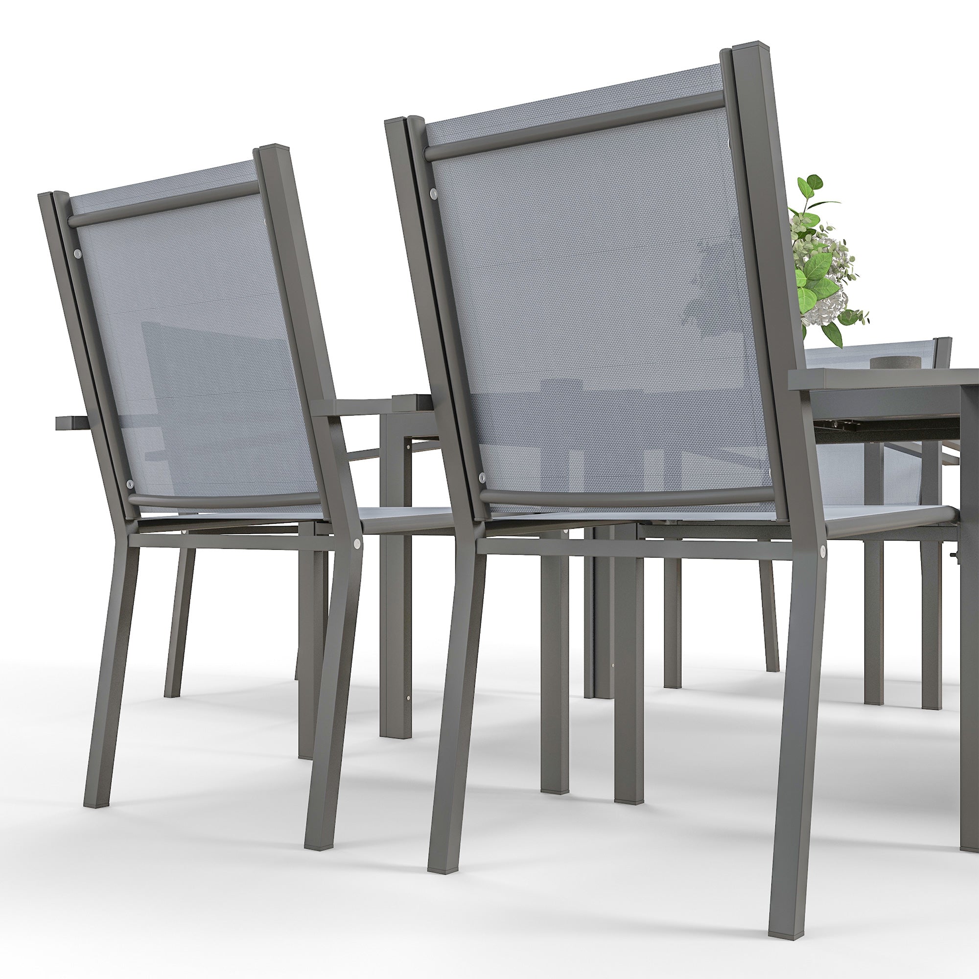 Outsunny Seven-Piece Garden Dining Set, with Plastic Wood-Top Table - Grey 