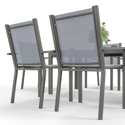 Outsunny Seven-Piece Garden Dining Set, with Plastic Wood-Top Table - Grey 