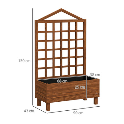 Outsunny Garden Planters with Trellis for Vine Climbing, Distressed Wooden Raised Beds, 90x43x150cm, Brown 