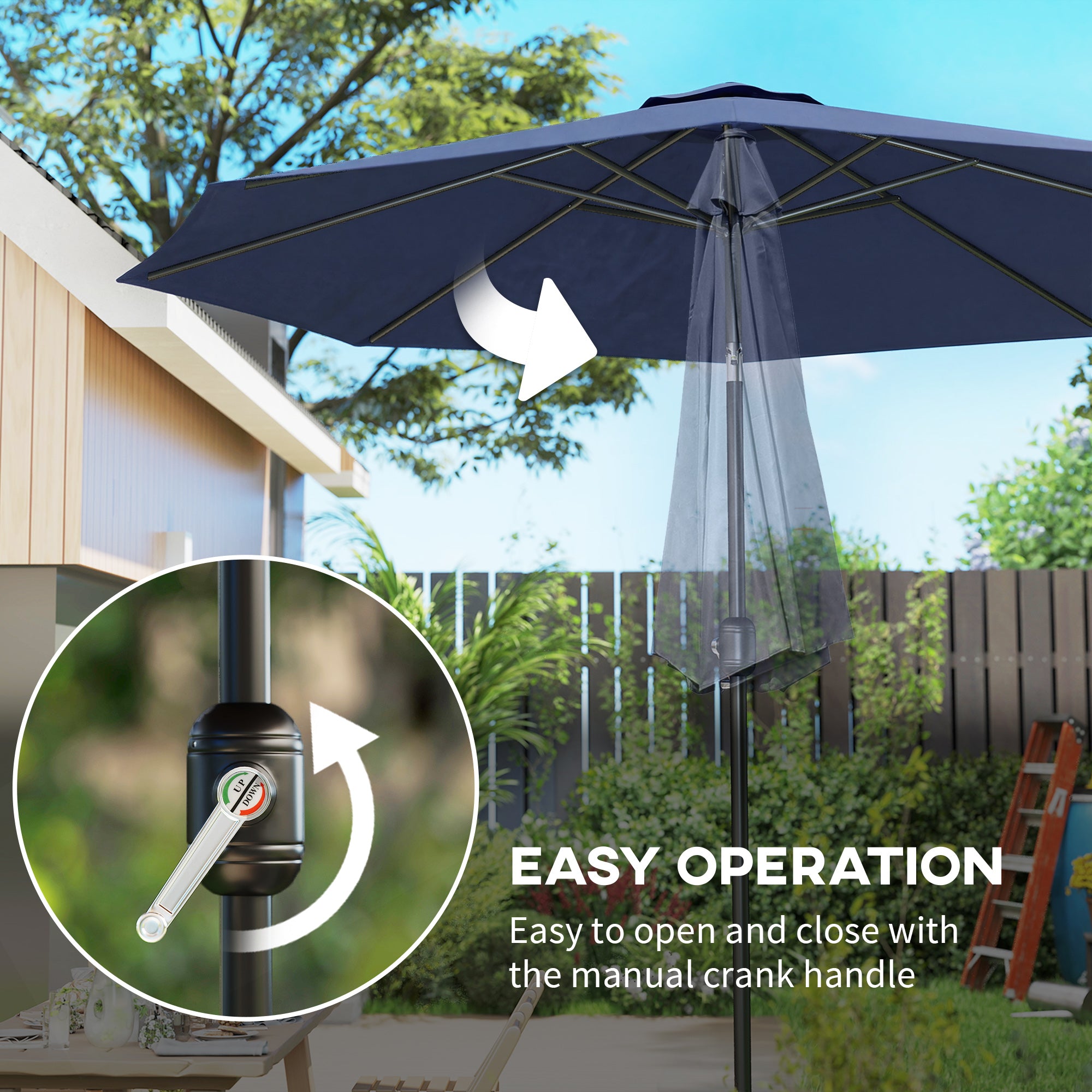 Outsunny 3 m Garden Parasol Umbrellas, Outdoor Sun Shade with 8 Ribs, Tilt and Crank Handle, Navy Blue 