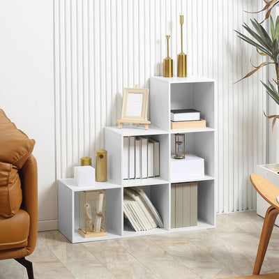 HOMCOM 3-tier Step 6 Cubes Storage Unit Particle Board Cabinet Bookcase Organiser Home Office Shelves - White 