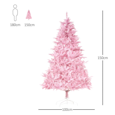 HOMCOM 5FT Artificial Christmas Tree Holiday Xmas Holiday Tree Decoration with Automatic Open for Home Party, Pink 