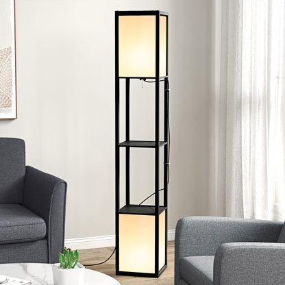 HOMCOM Modern Shelf Floor Lamp with Dual Ambient Light, Standing Lamp Living Room, Bedroom, 156cm, Black 