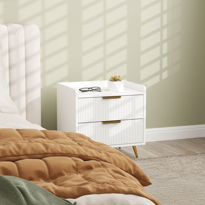 HOMCOM Elegant Two-Drawer Bedside Table - White 