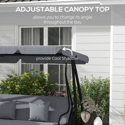 Outsunny Three-Person garden Swing Chair, with Adjustable Canopy - Light Brown 