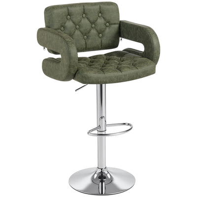 HOMCOM PU Leather Upholstered Swivel Bar Stool, Height Adjustable with Back, Armrest, Footrest, Green 