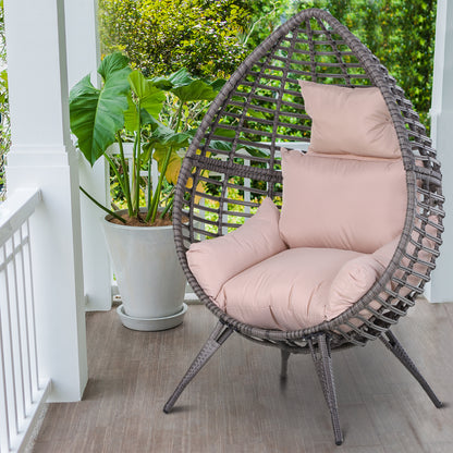 Outsunny Garden Egg Chair, Teardrop Outdoor PE Rattan Chair with Full-body Soft Padded Cushion, Grey 