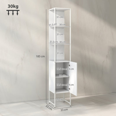 HOMCOM Tall Bathroom Cabinet with Open Shelves and Adjustable Shelf - White 