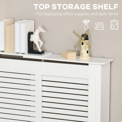 HOMCOM Set of 2 MDF Extendable Radiator Cover with Cabinet Shelving, Home Office Slatted Design, White 139-208.5L x 20.5W x 82.5H cm 