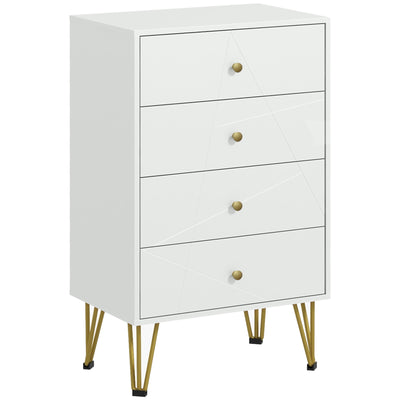 HOMCOM Tall Chest of Drawers, 4-Drawer Dresser for Bedroom, Modern Storage Cabinets with Hairpin Legs, White 
