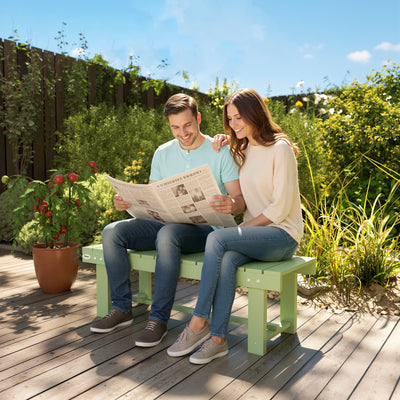 Outsunny Wooden Garden Bench, Backless Outdoor Loveseat with Slatted Seat, Light Green 