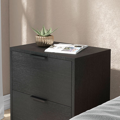 HOMCOM Set of Two Wood Effect Bedside Tables with Silver Steel Base, Black
