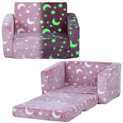 AIYAPLAY 2 in 1 Kids Folding Bed Armchair with Glow in The Dark Cosmic Design, Washable Cushion and Cover, Pink 