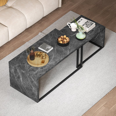 HOMCOM Coffee Tables Set of 2, Industrial Nest of Tables with Metal Frame for Living Room Bedroom, Dark Grey Marble Effect 