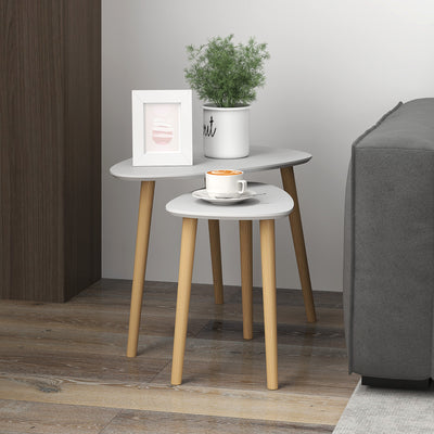 HOMCOM Nesting Coffee Table, Set of 2 Side Tables, Stacking End Tables with Solid Wood Legs, for Living Room Bedroom, Light Grey 