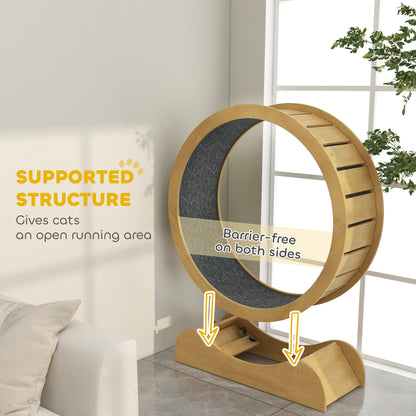 PawHut 39.4" Wooden Cat Running Wheel with Brake, Natural 