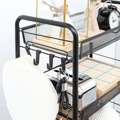 HOMCOM Five-Steel Mesh Basket Storage Trolley, with Wheels - Black 