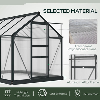 Outsunny 6 x 8ft Polycarbonate Greenhouse, Large Walk-In Green House with Slide Door and Window, Garden Plants Grow House with Aluminium Frame and Foundation, Grey 