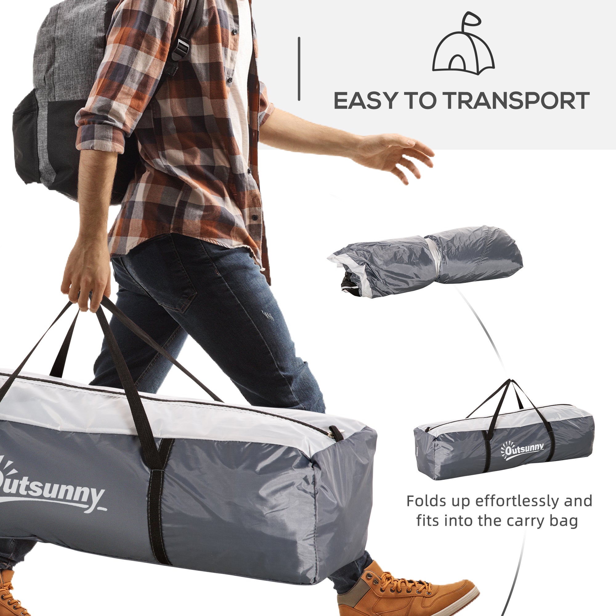Outsunny Dome Tent for 6-8 Person, Camping Tent with 4 Zipped Mesh Doors, Removable Oxford Cloth, Lamp Hook, Portable Carry Bag, White and Grey 