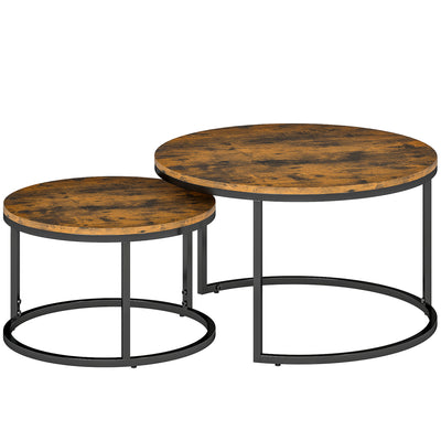 HOMCOM Set of Two Wood-Effect Stacking Tables - Rustic Brown 