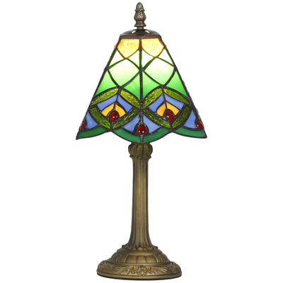 HOMCOM Tiffany-Style Table Lamp with Geometric Patterns, Handcrafted Antique Stained Glass Bedside Lamp for Living Room and Bedroom, E27 Socket, Green 