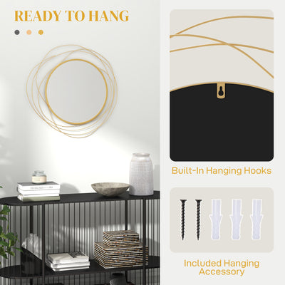 HOMCOM Abstract Metal Wire Wall Mirror, with Accessories - Gold Tone 